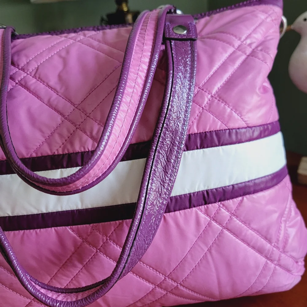 Coach 15873 Poppy Ski Bunny Glam Tote Pink Quilted Nylon Patent Leather